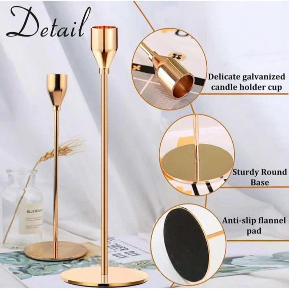 Set of 6 Metal Taper Candle Holders French Gold Vintage Modern Decorative NWT